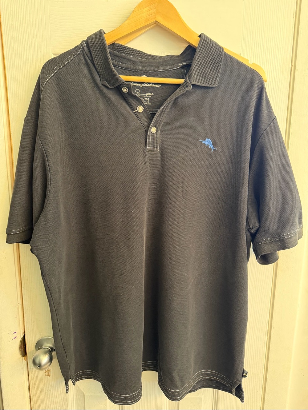 Tommy Bahama Men's Black Polo Shirt with Blue Logo